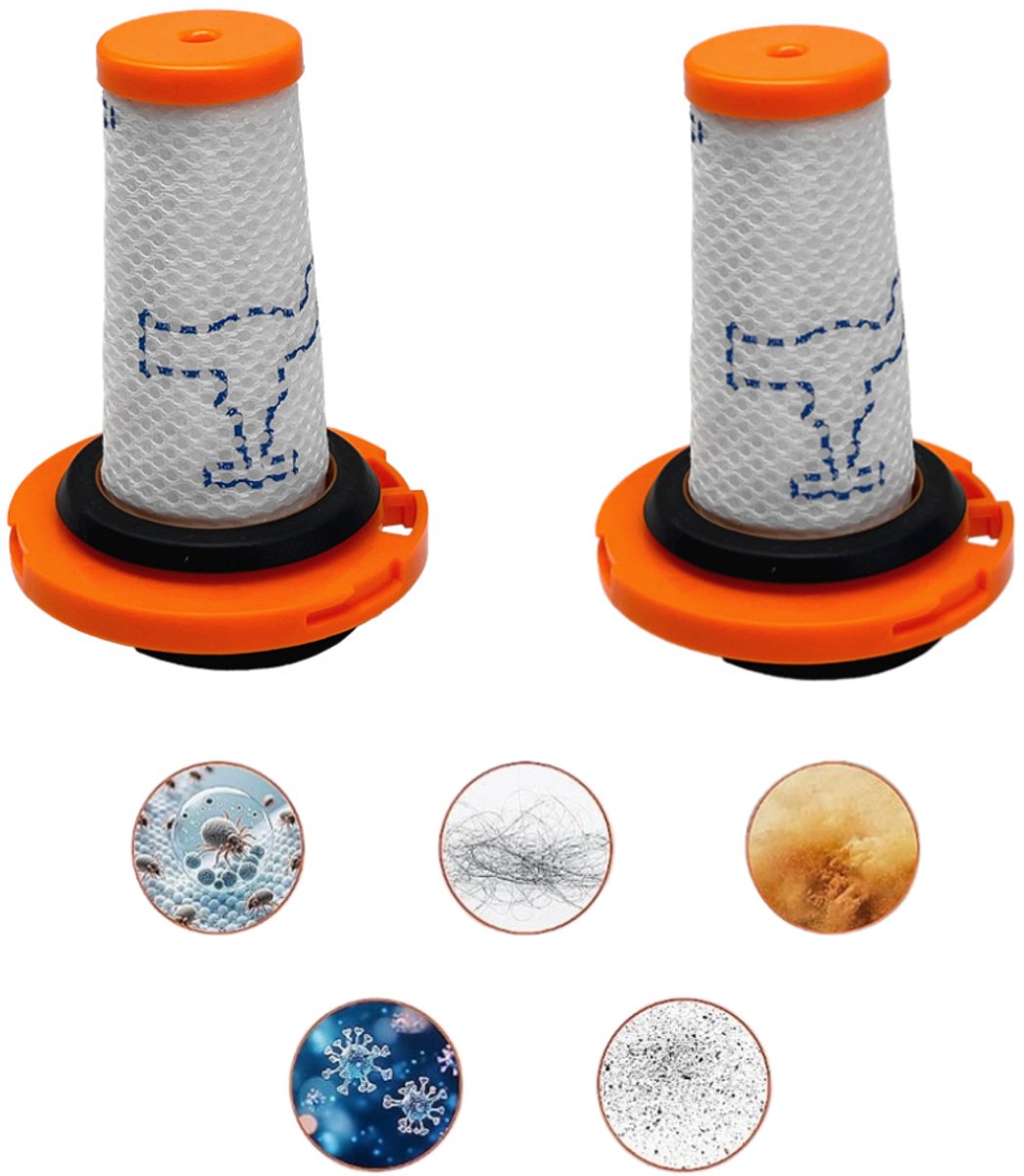 Set van 2 - Filterpatronen - Stofzuigerfilters - Reinigingsaccessoires - Wasbaar - Herbruikbaar - Compatibel met Rowenta X-Force Flex 9.60 stofzuigers - Oranje