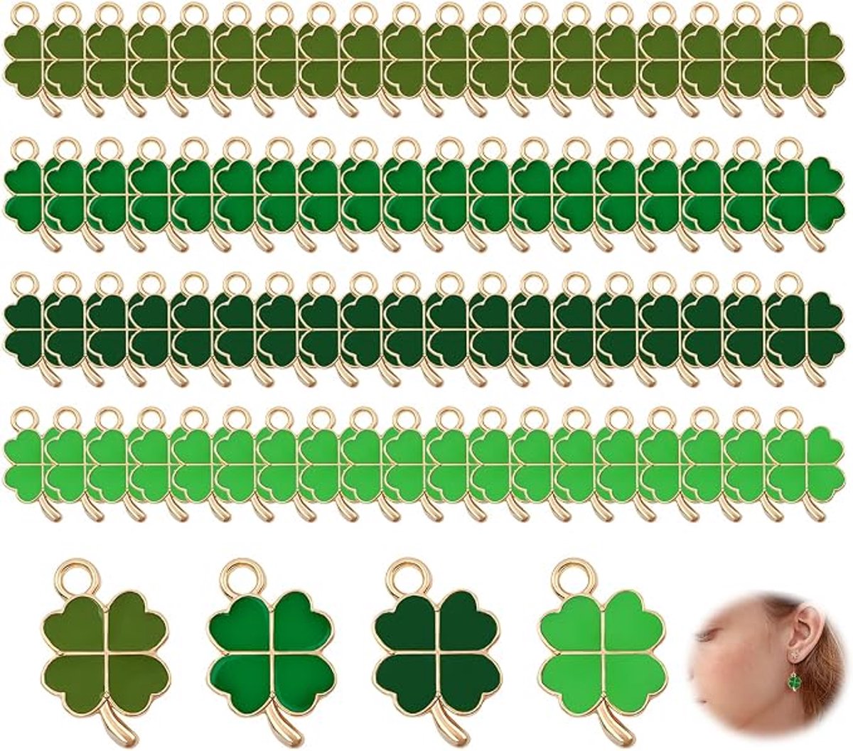 80 stuks groen-gouden accessoires, hangers metaal legering geluksbrenger groene bedels halskettingen ornamenten DIY hanger kettingen accessoires sleutelhanger decoratie voor bedankje DIY knutselen