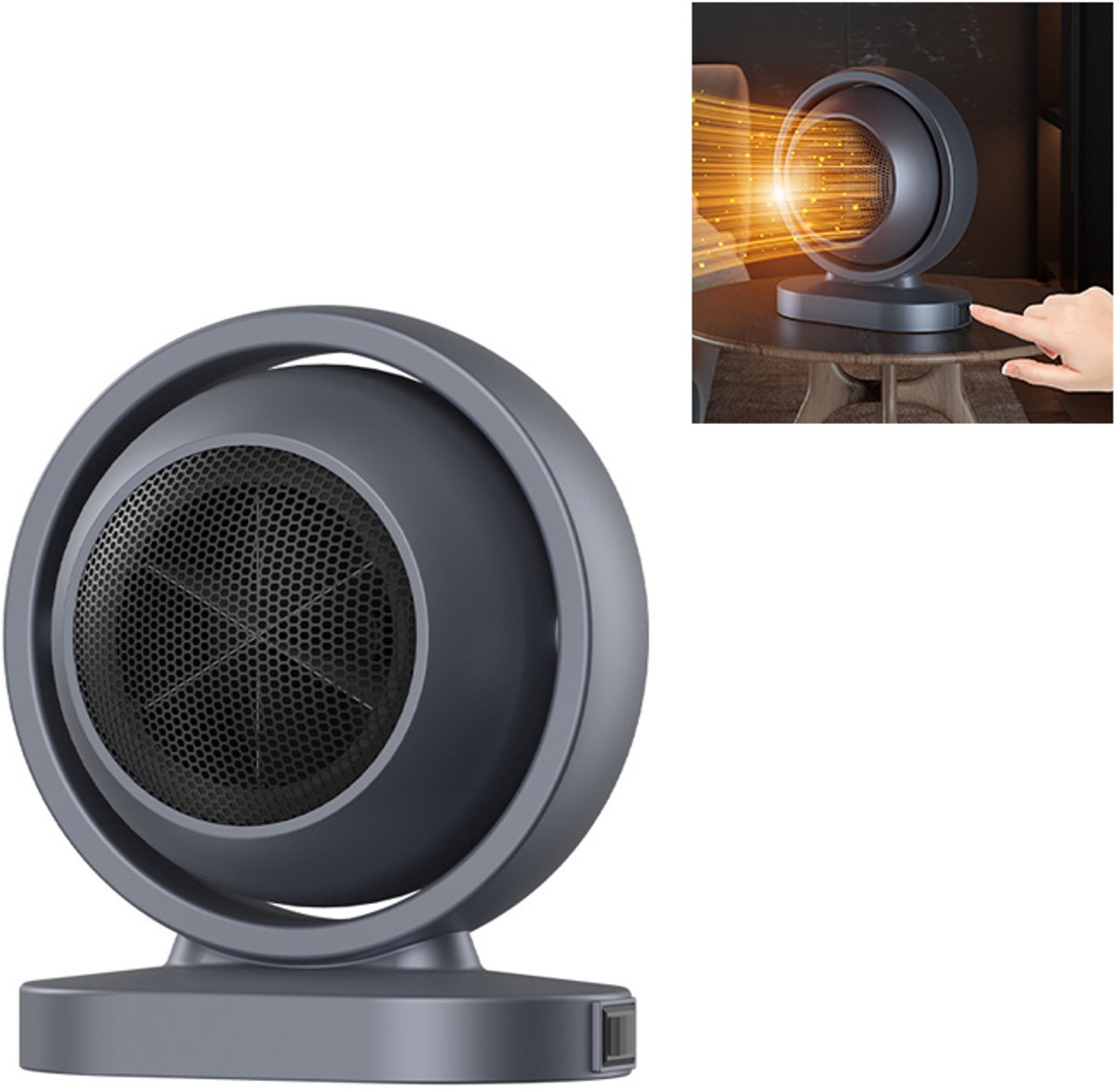 Draagbare elektrische kachel - Bolvormige kachel - Tafelkachel - Verwarming - Ventilatorkachel - Elektrische kachel - Kantelbeveiliging - 17*14*20,5 cm - Geschikt voor kamers, woonkamers, kantoren, enz. - Grijs