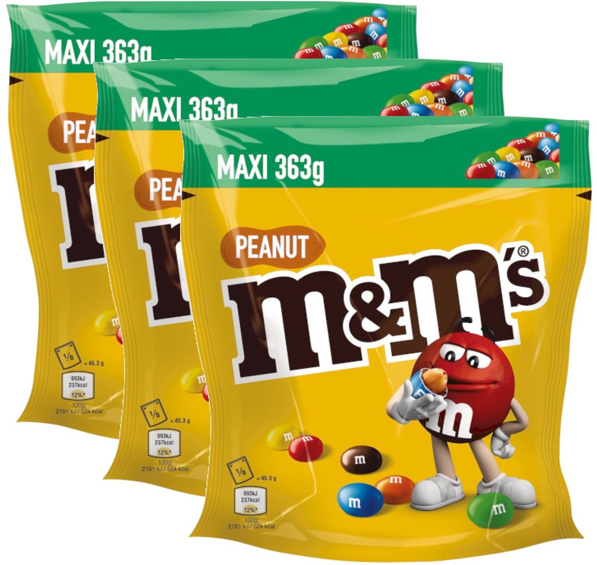 M&M Peanut Maxi - Multipack - Melk Chocolade Snoepjes - 1089g (3x363g)