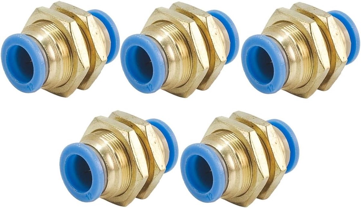 Messing Push In Bulkhead Fitting Koppeling voor PU Nylon Slang in Pneumatische Systemen - 5 Stuks (12mm)