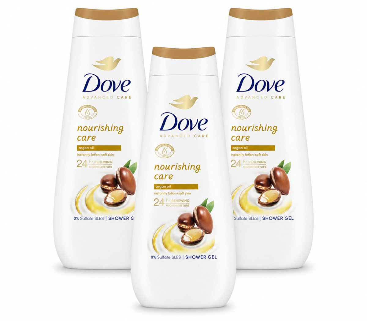 3 x Dove Douchecrème - Nourishing Care - Arganolie - 400 ml - Voordeelverpakking - 3 stuks