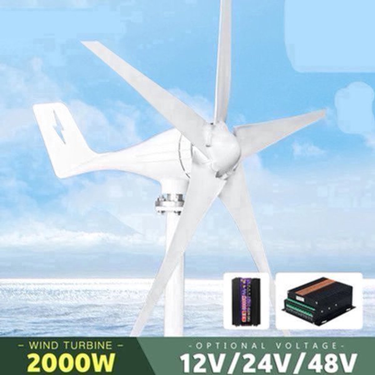 Windturbine – Windgenerator – Energie Generator – Duurzame Energie – 2000W Vermogen – Aluminium Behuizing – Laag Startvermogen - 12V