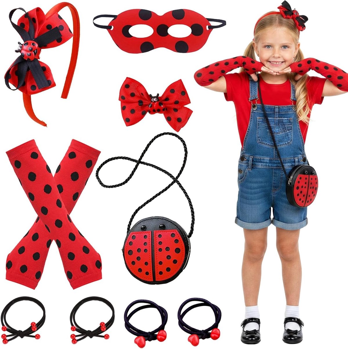 Dames Lieveheersbeestje Kostuum met Accessoires voor Halloween en Carnaval Feestjes