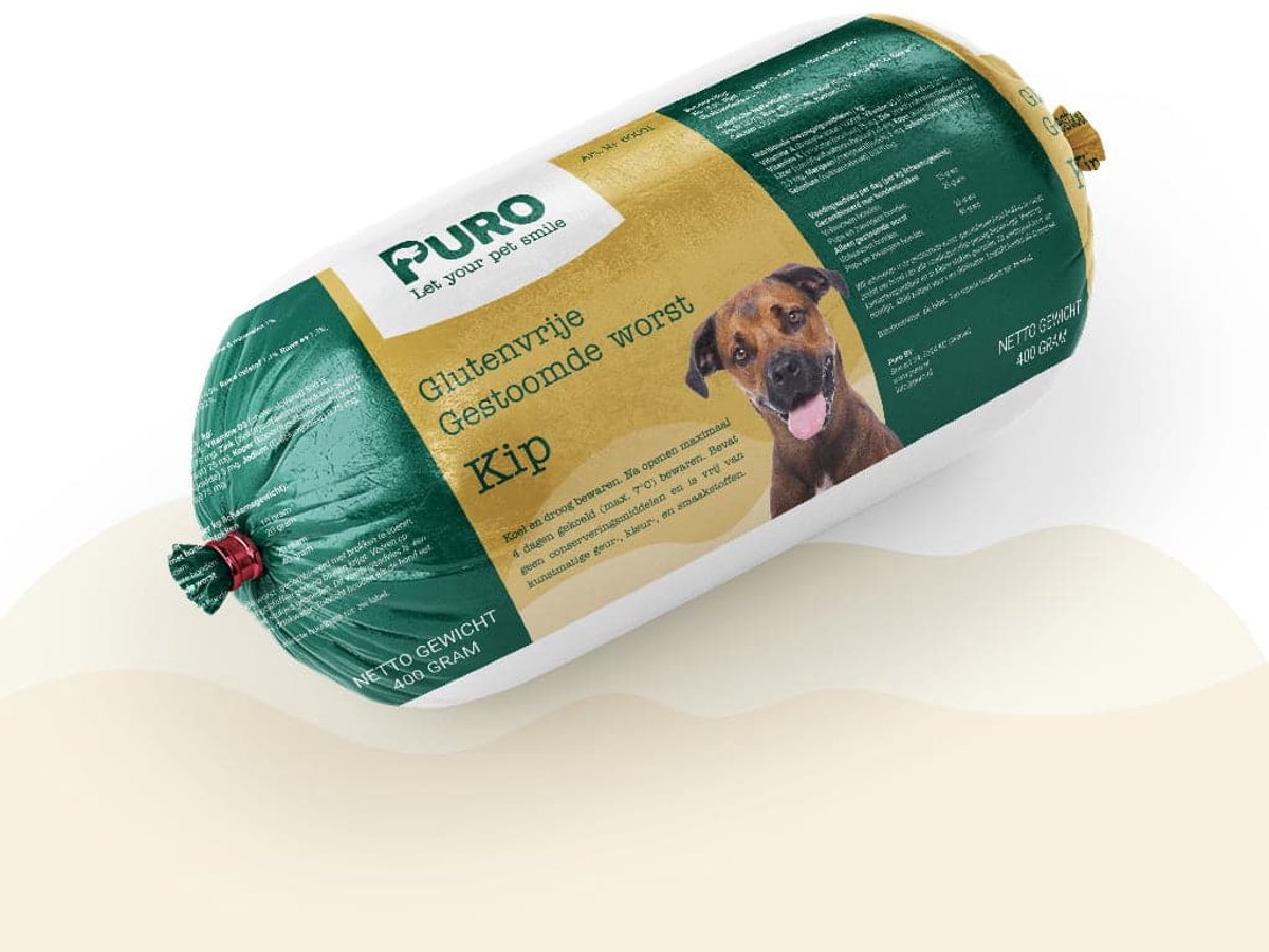 Puro Premium - Gestoomde Worst - Kip - 400 gram - Hondenworsten - 0.4 kg