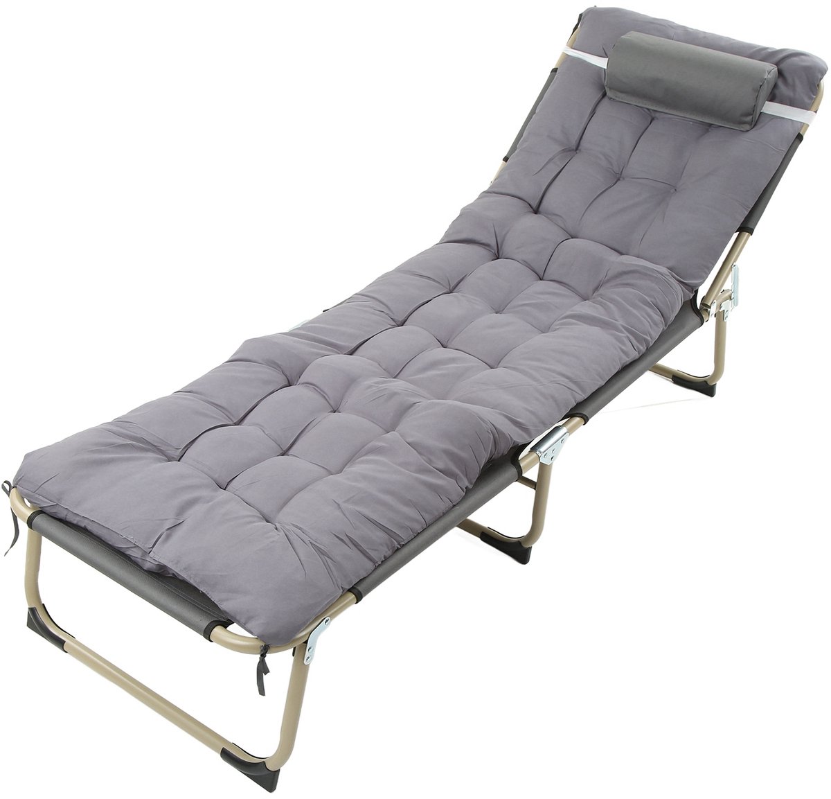 Opvouwbaar eenpersoons campingbed met verdikt parelkatoen matras en kussen – Grijs