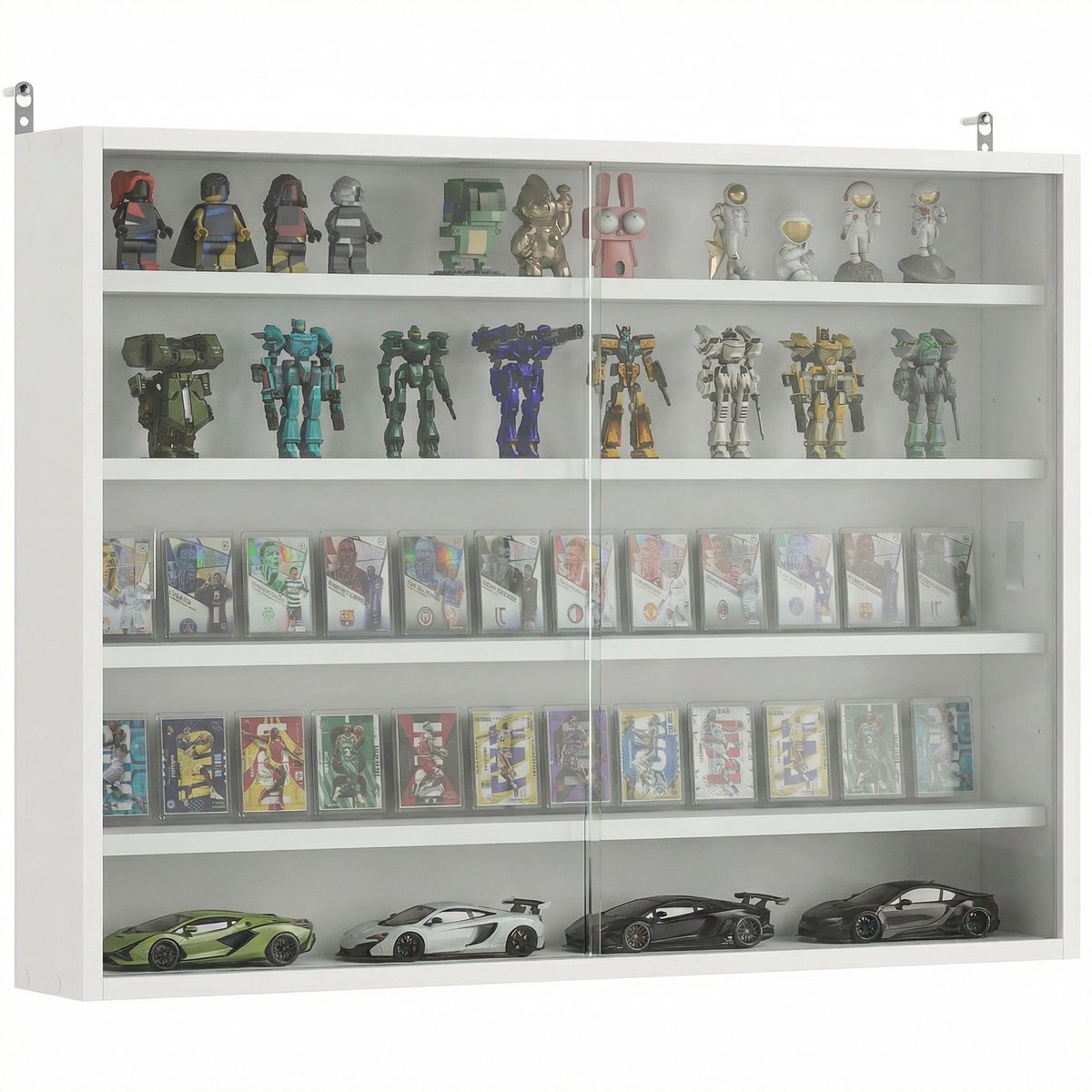 ECTEATOY® Wandvitrine - Vitrinekast met verstelbare legplanken en 2 glazen schuifdeuren - 80 x 9,5 x 60 cm - wit