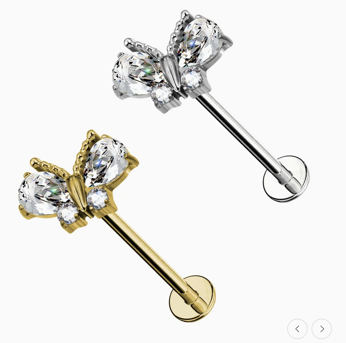 Maevi® Piercing voor Oor - Vlinder / Butterfly - Kleur: Goud - Formaat: 12 x 6 MM - Titanium - Tragus / Kraakbeen / Helix / Conch - Oorpiercing - Piercing Sieraad - Hoge Kwaliteit - Labret Piercing - Luxe Sieraad - Oorbellen