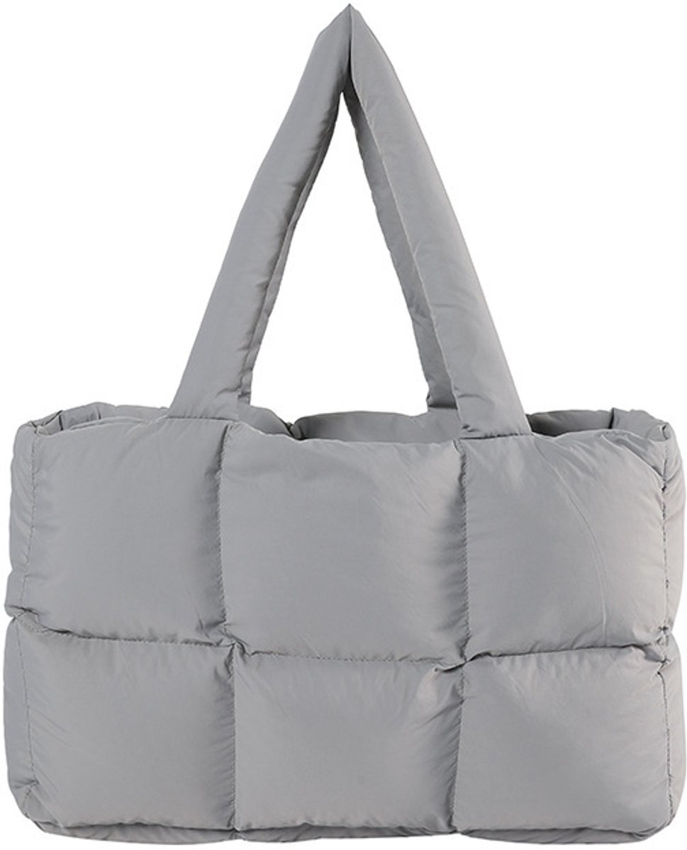 Grote zachte poffer tas - schouder‑ en handtas, donsstof wolken tote tas, schouder‑en kruislichaam stoffen tas-Grijs