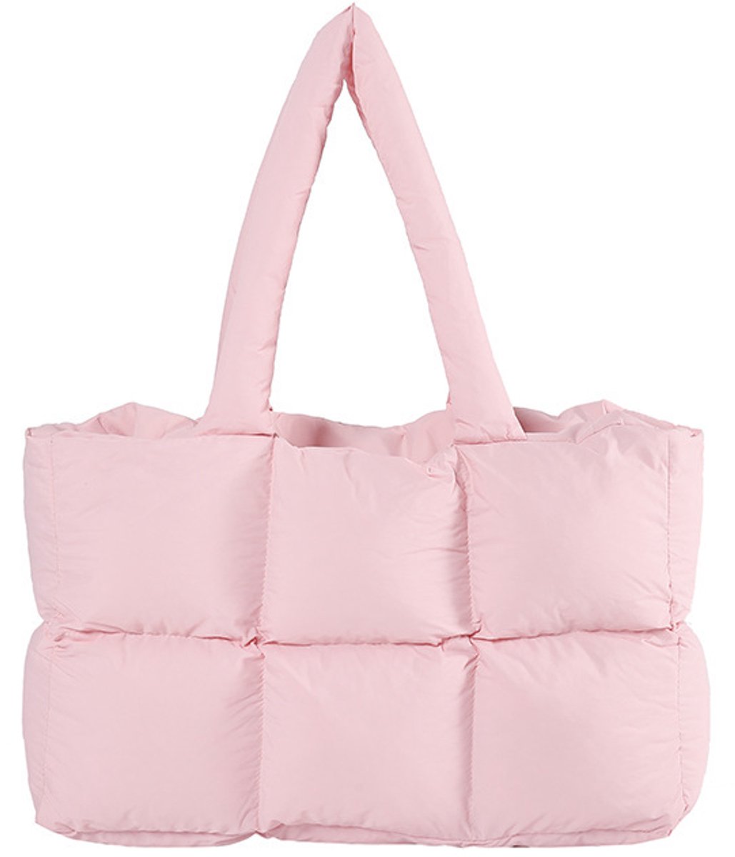 Grote zachte poffer tas - schouder‑ en handtas, donsstof wolken tote tas, schouder‑en kruislichaam stoffen tas-Roze