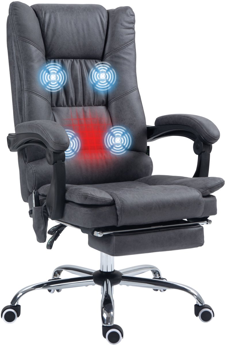 Massagestoel, bureaustoel met massagefunctie, inclusief voetensteun, in hoogte verstelbaar, 64 x 70 x 118 cm, Zwart