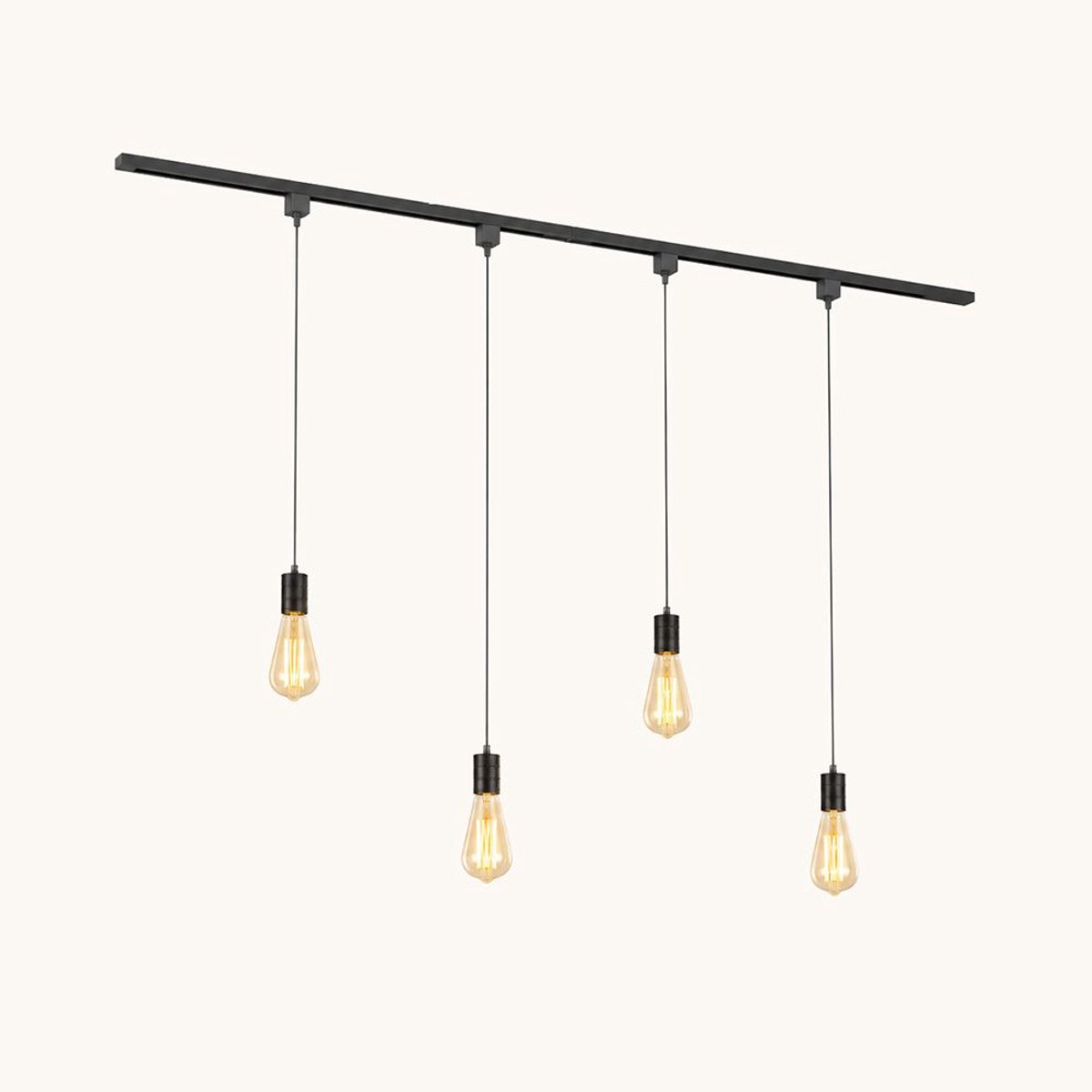 LUSENZ Railverlichting Pakket - Recht - 2x 1 m rail - 4 hanglampen - Incl. 2700K E27 - Warm wit - IP20 - Modulair - 230V -  Avaro zwart