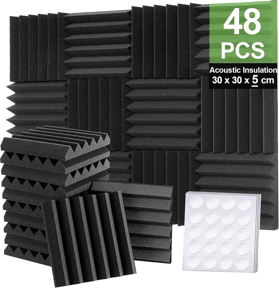 Akoestische panelen - Zwart - 30 x 30 x 5 cm - Geluidsabsorberend Schuim - Voor Opnamestudio's en Kantoren