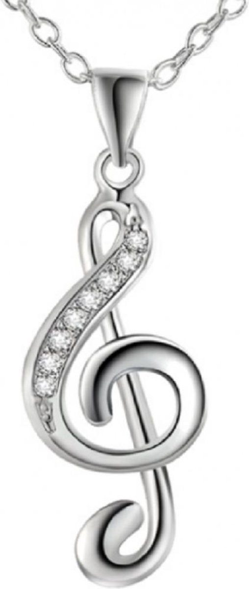 Zilver- muzieksleutel ketting- Strass