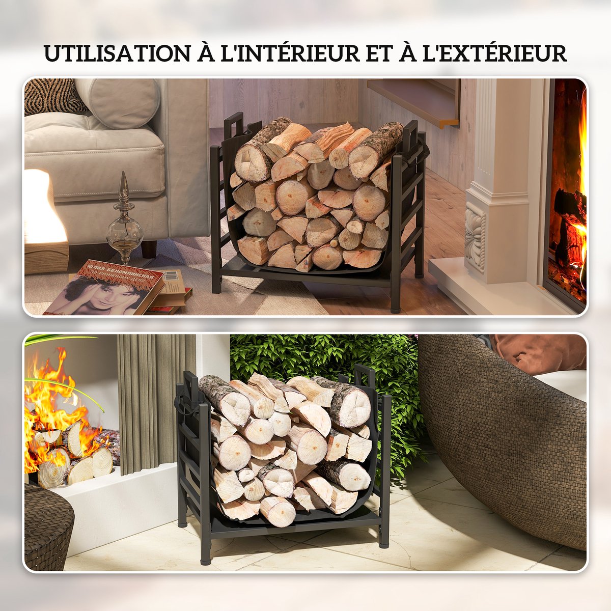Outsunny Houtrek - Metaal - 49x34x44cm - Zwart