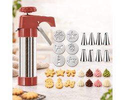 Koekjespers Pistool Set van roestvrij staal - Koekjespers Pistool – Koekjes Spuit Set - Koekjesvormpjes - Koekjesvormen - Koekjespers Met 6 Koekjesschijven En 8 Spuitmonden - Herbruikbare Spuitzak - bakgereedschap