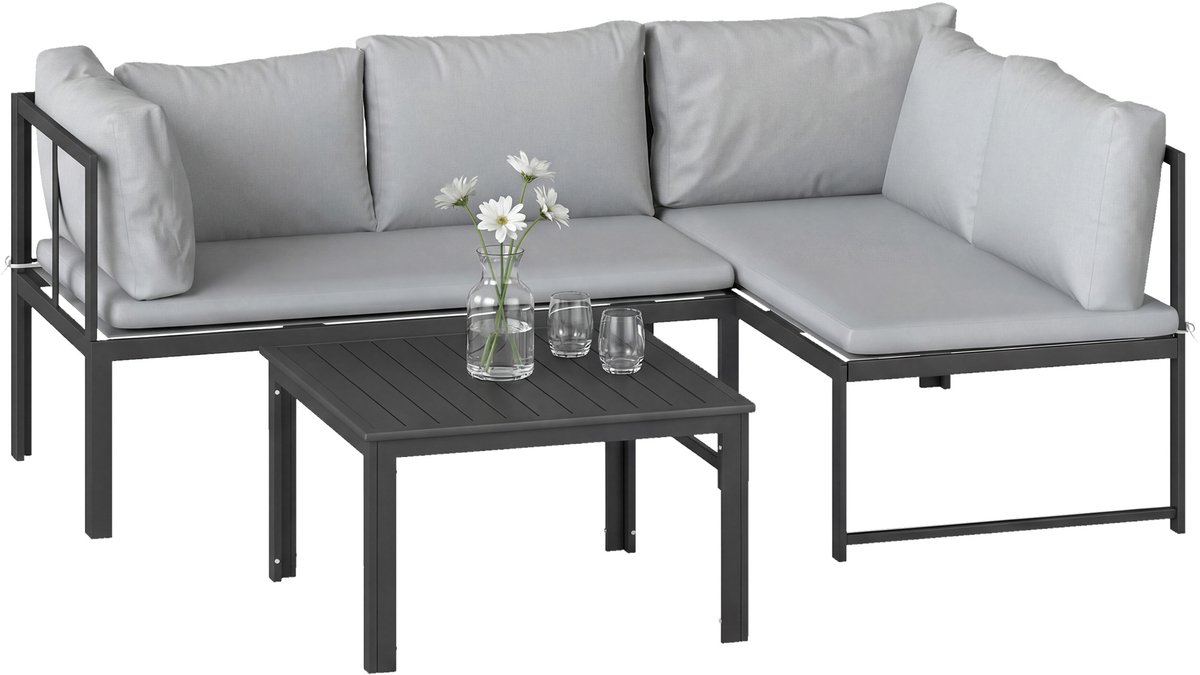 Tuinloungeset 3-delig - Balkonset Terrasmeubels - 16 cm dik zitkussen - Modulair Ontwerp - grijs