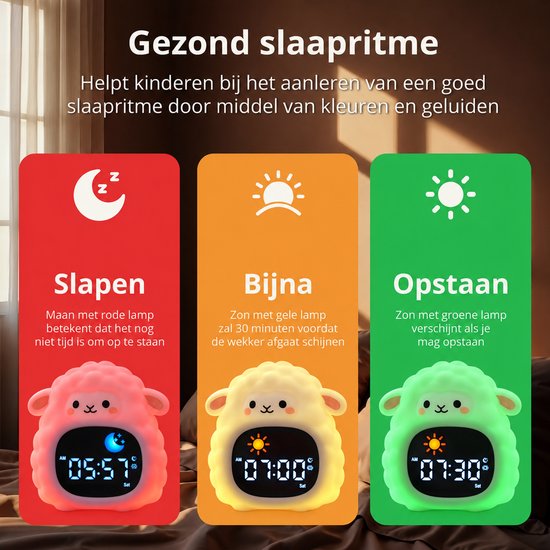 Maness® Schaap Slaaptrainer - Kinderwekker - Slaapwekker - Met nachtlamp functie en wekker timer - Slaaphulp voor kinderen vanaf de peuter leeftijd - Ook leuk als nachtlampje voor baby's van Maness — afbeelding 4