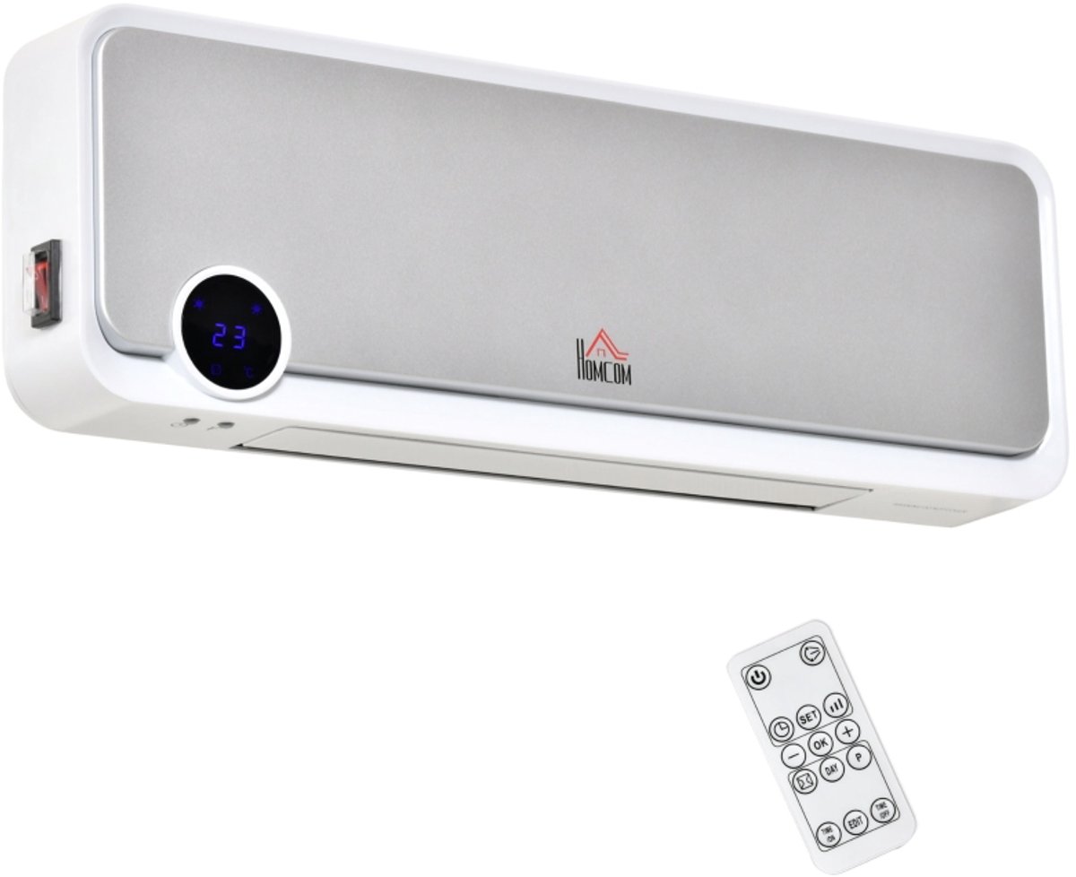 Wandkachel - 2000W met timer – Elektrische kachel met LED-display - Wit