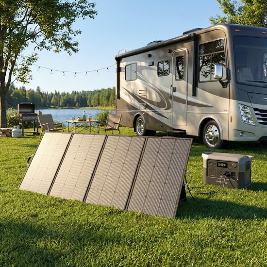 MHPOWOS 400W Opvouwbaar Zonnepaneel, Monokristallijn ETFE, IP67 Waterdicht met steunen, voor krachtstations, camper en off‑grid — afbeelding 2