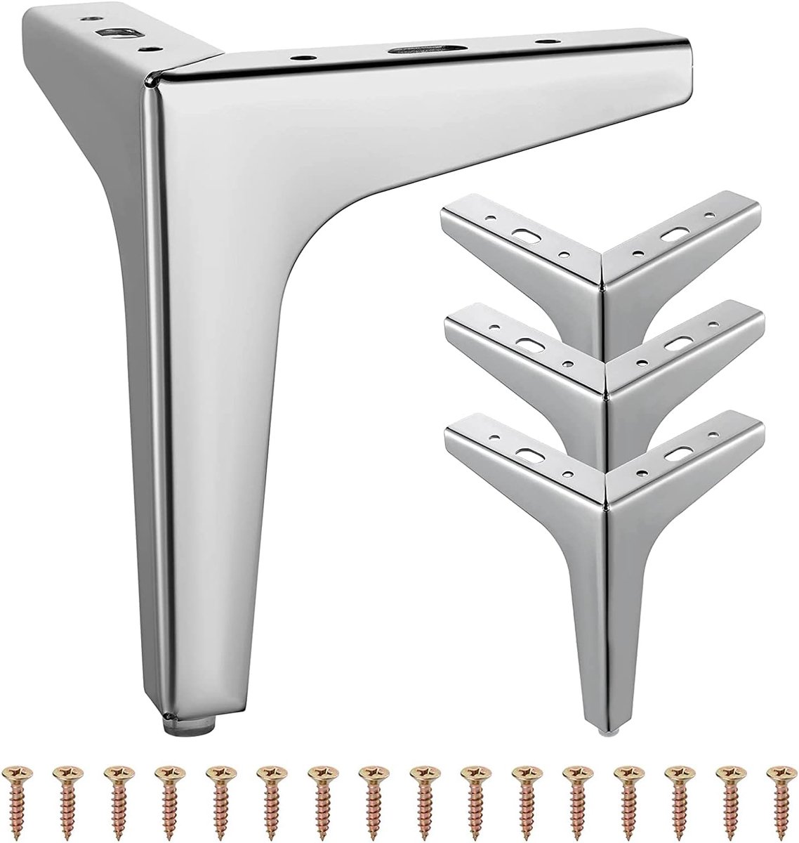 REDOM Meubelpoten Set van 4 – 15 x 11 x 11 cm – Driehoekig Ontwerp – Eenvoudige Montage – Voor Banken, Kasten en Tafels – IJzer – Zilver