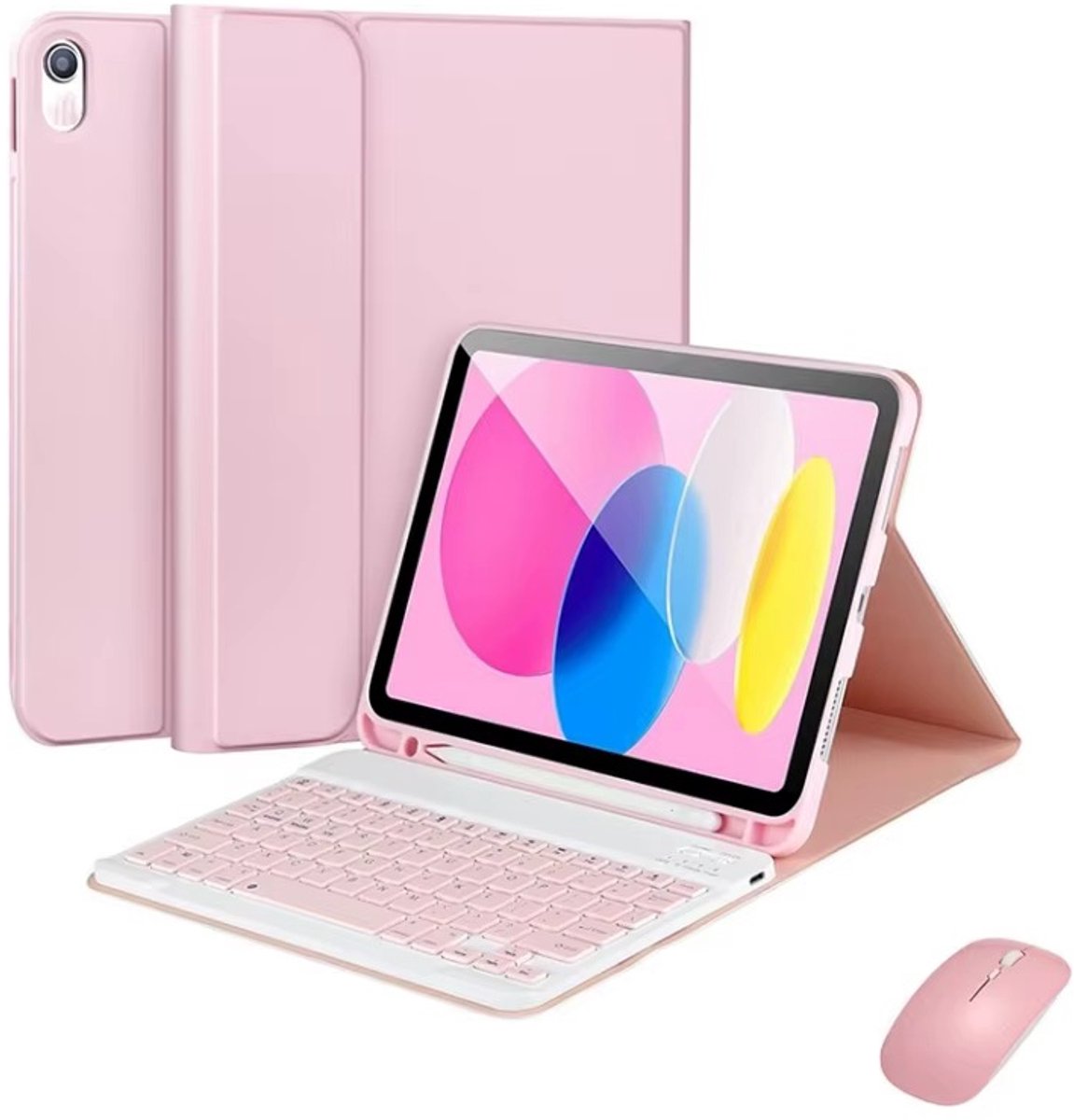 Keyboard Case met Muis voor iPad 11 A16 2025 / iPad 10 10.9 2022 – Bluetooth – 2.4GHz Wireless RF – Oplaadbaar – Magnetisch – Roze