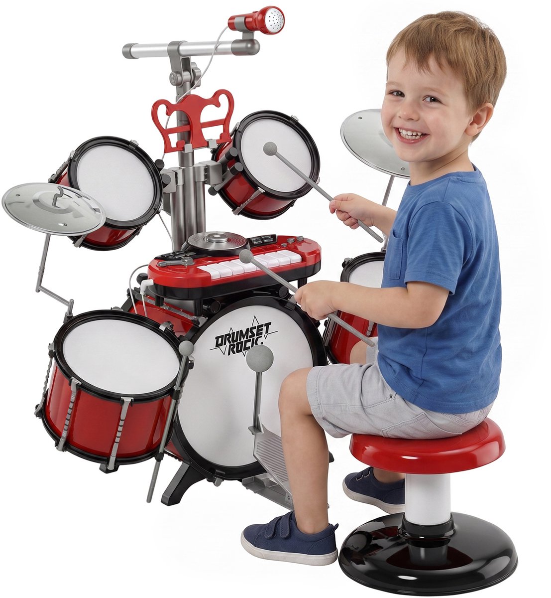 HOMCOM - Kinderdrumstel - ABS - 77,5 x 40 x 76,5 cm - Rood