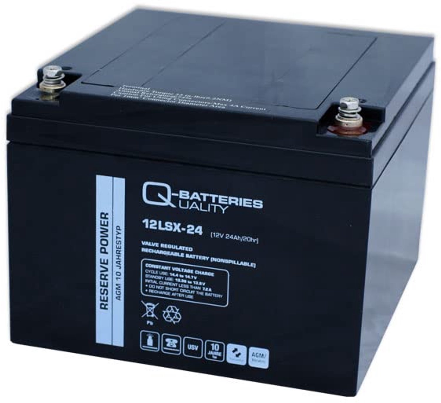Batterijbox 12V 24Ah AGM Lood-vliesaccu - Onderhoudsvrij Ventielgeregeld - 16,6x17,5x12,5 cm - 8,1 kg - Voor Elektrisch Gereedschap