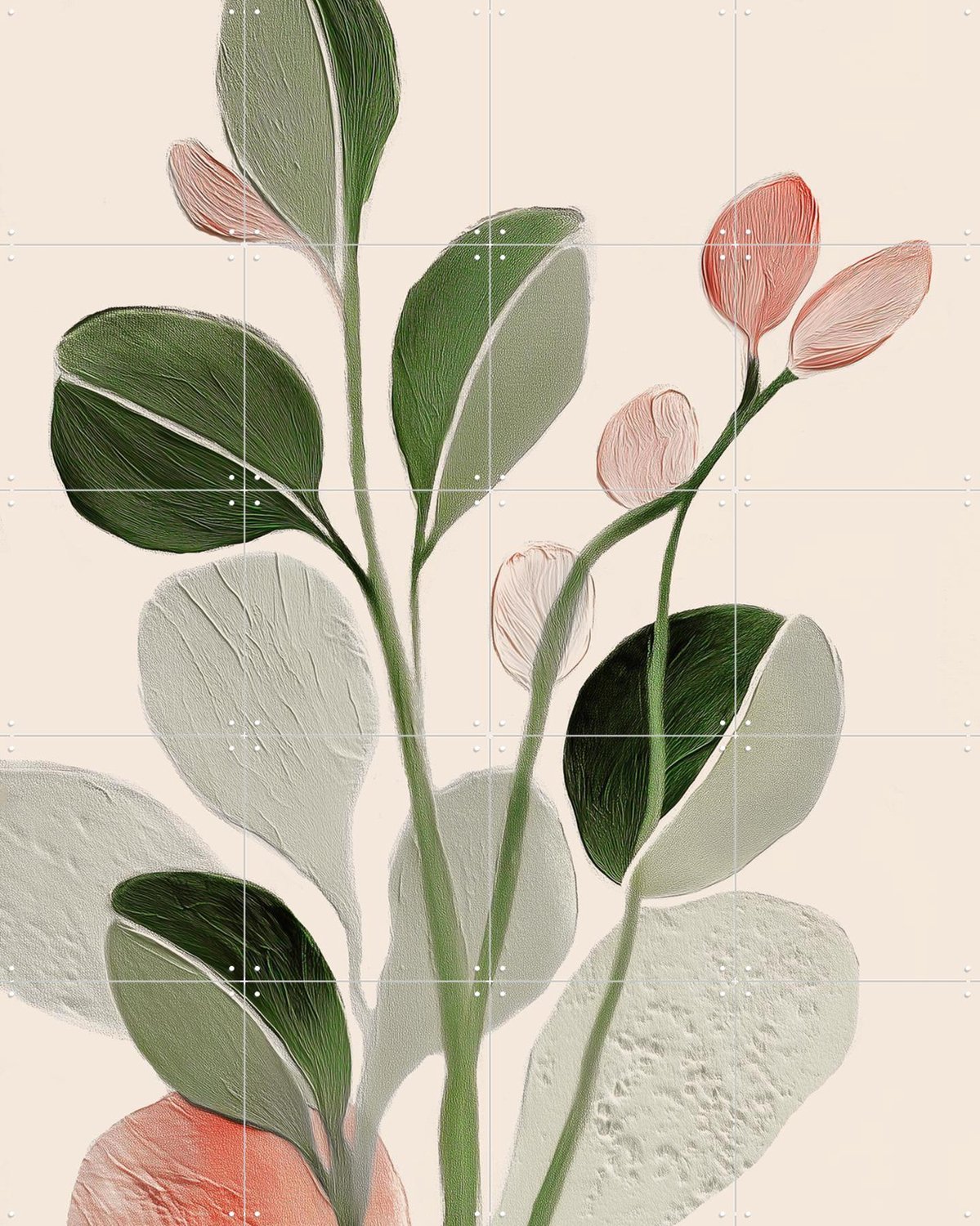 IXXI Soft Botanical Forms, Branka Kodžoman - 80 x 100 cm - Grote wanddecoratie en posters - Digitale Kunst, Woonkamer, Slaapkamer, Eetkamer, Bladeren Groen