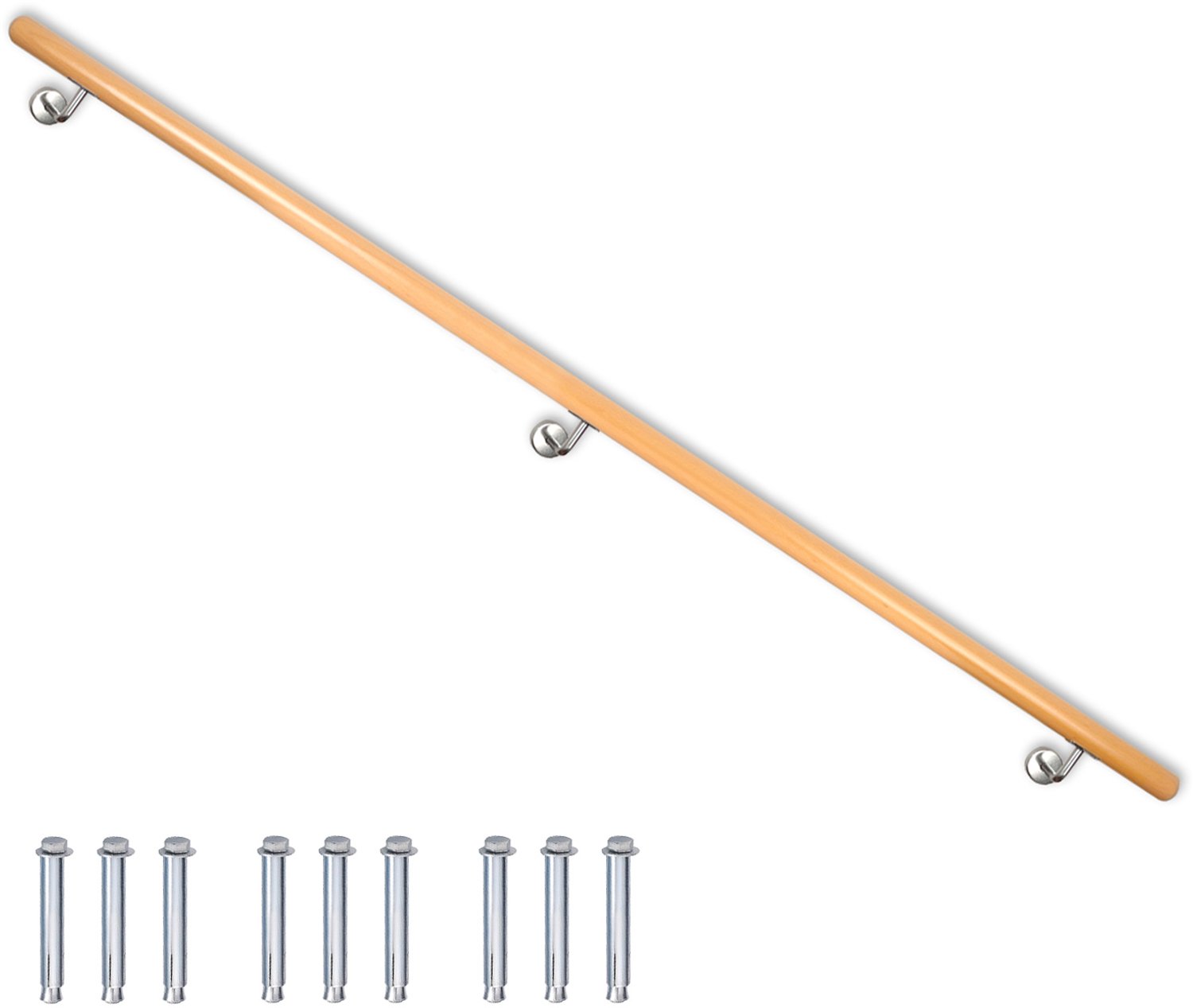 Beukenhouten trapleuning – Trapleuning / Wandleuning – Zijmontage – Lengte naar keuze: 50 – 500 cm