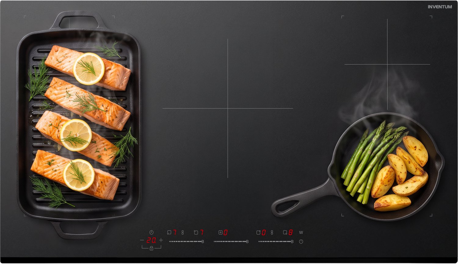 Bol.com Inventum IKI9035MAT Inductiekookplaat 90 cm - Matte afwerking - 2-fase - 5 kookzones - 2x Bridgefunctie - Boost - Timer ... aanbieding