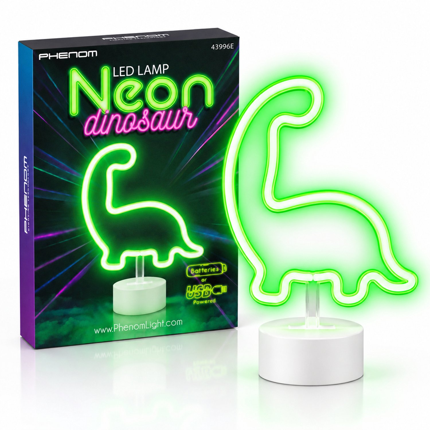 Nachtlamp Kind - Dino Lamp Kinderkamer - Neon LED nachtlamp Dinosaurus – Groen – USB & Batterij – Decoratieve Kinderkamer Lamp – 28,5 x 24,5 cm