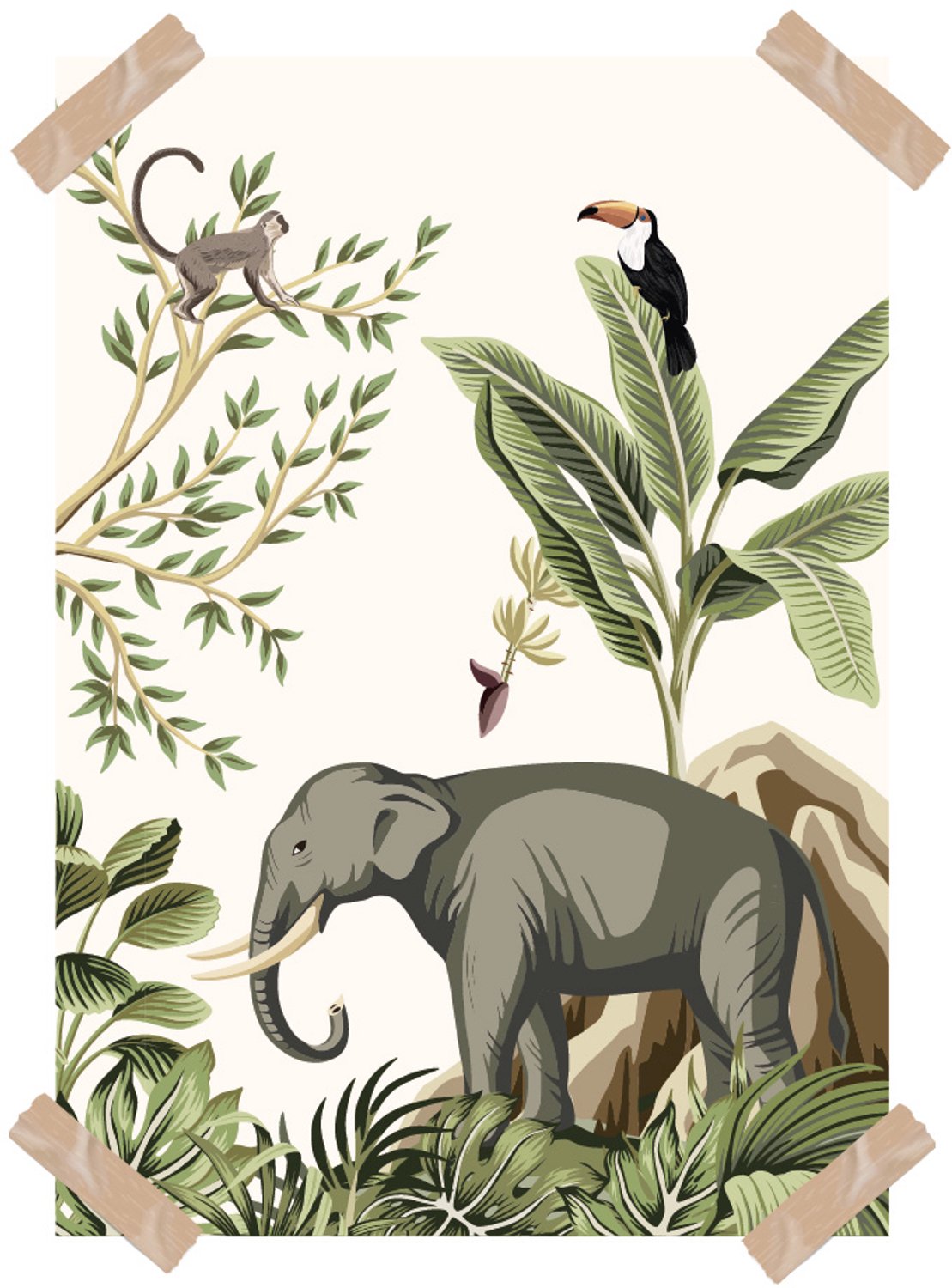 Poster Jungle Olifant-Kinderkamer-A4 formaat-Jungle-Kinderkameraccessoires- Wanddecoratie