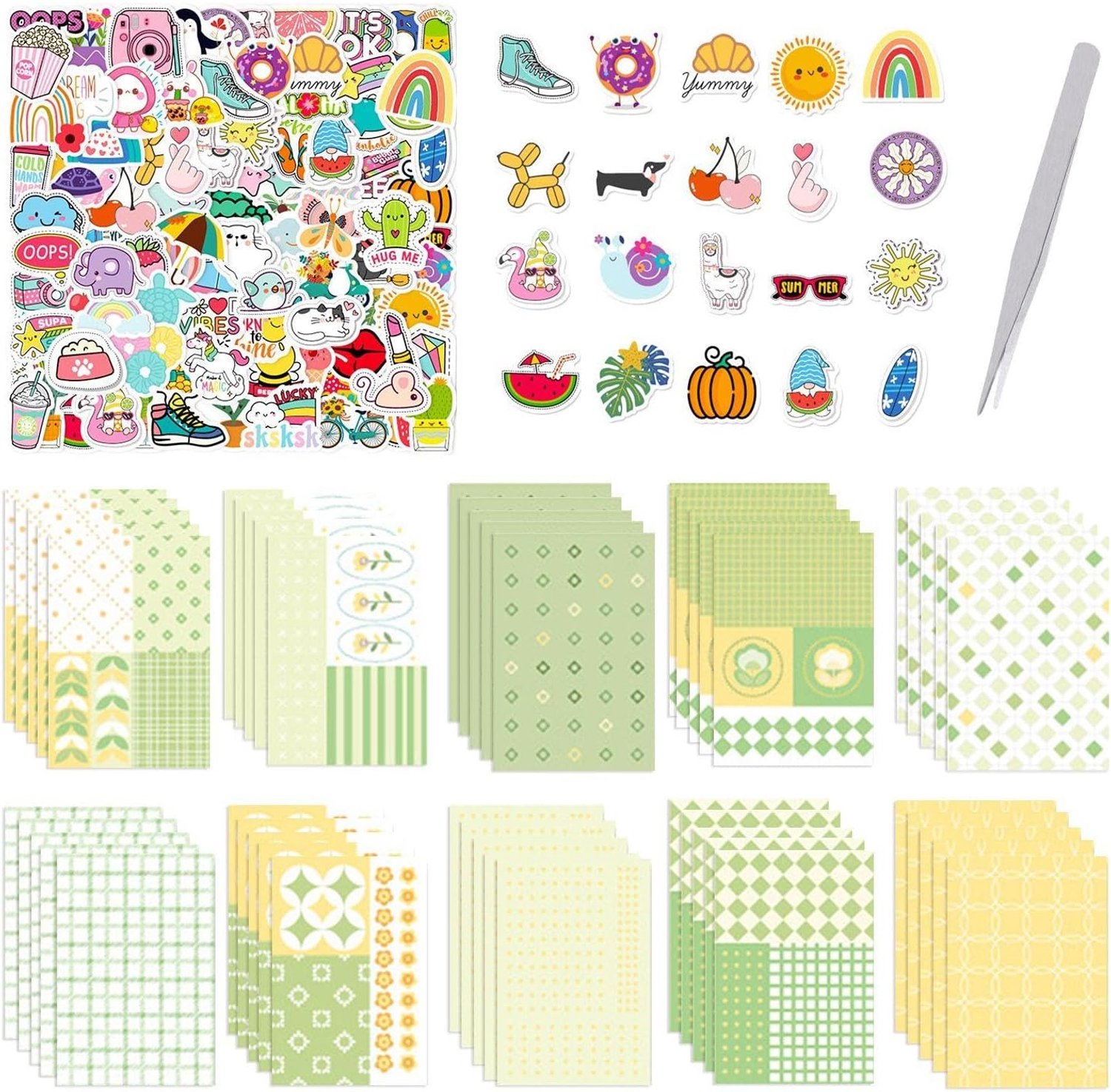 Kleurstoffen Van Zoete Stickers 100 Stuks - Waterdichte Cartoonstickers - Inclusief Materiaalpapier en Pincet - m-winkel