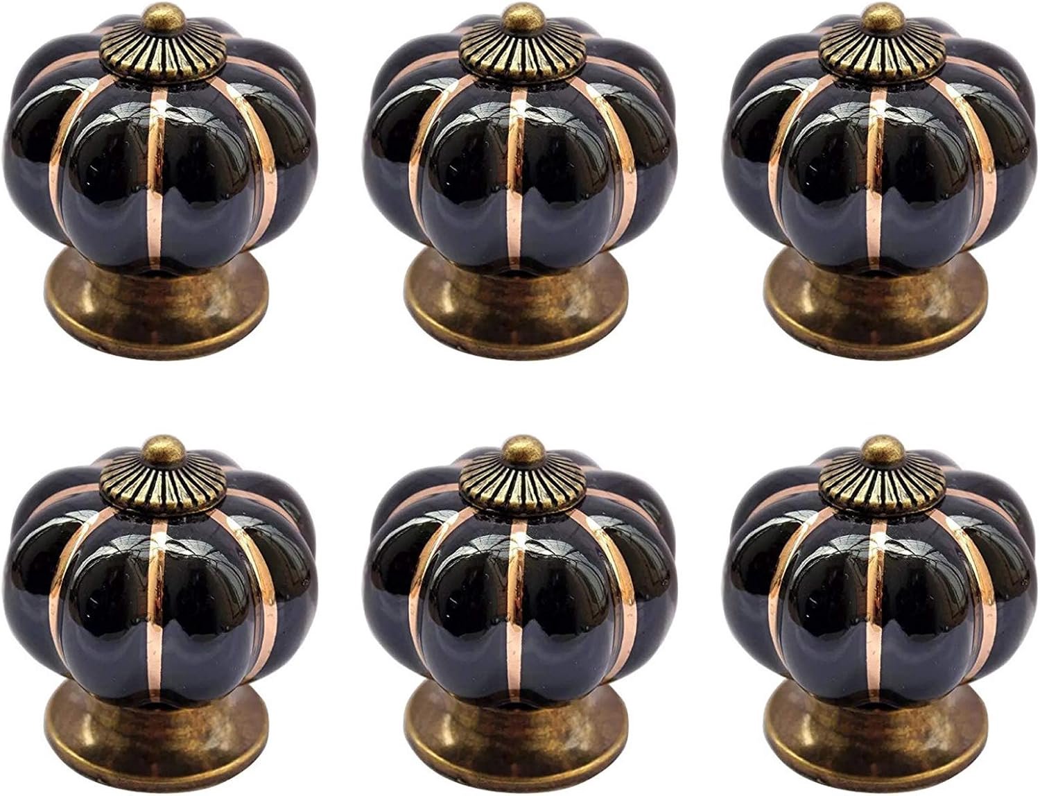 Handgrepen - 6-delige Set Zwarte Keramische Pompoenvormige Knoppen - Vintage en Schattig Design - Geschikt voor Kast Dressoir Boekenkast en Keuken - Zwarte Kleur - 6 Stuks