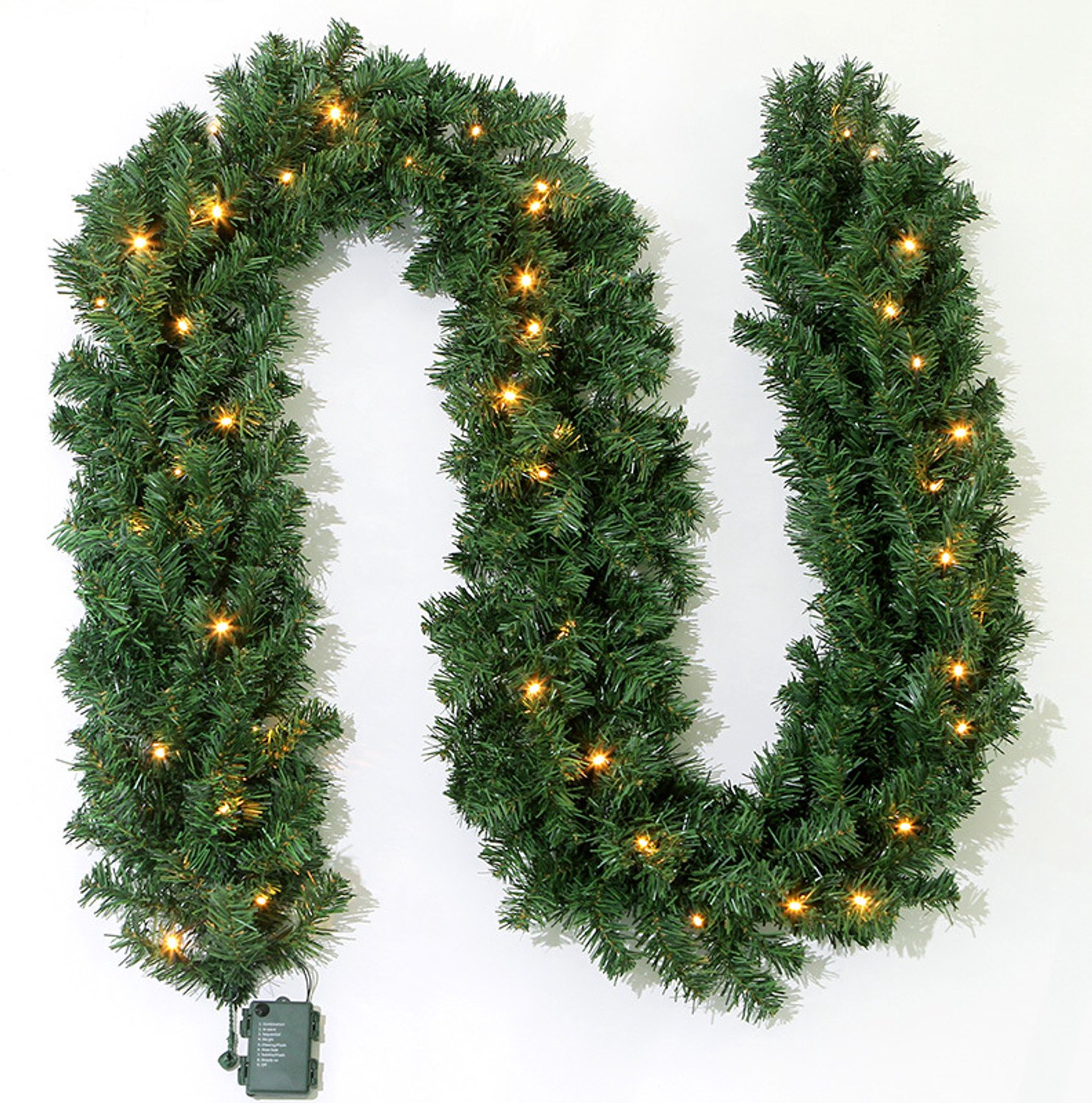 KZQ Kerstslingers – Dennenslinger met 50 geïntegreerde ledlampjes – Kerstdecoratie – Lengte 270 cm – Breedte 25 cm – 300 takpunten – Kerstdecoratie voor binnen en buiten – Groen