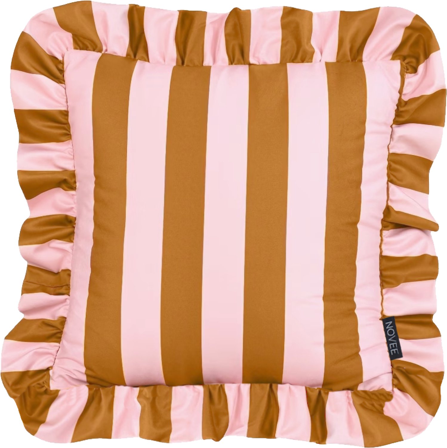 NOVÉE Ruffles Stripe Bruin/Roze Kussenhoes | 45x45 cm | Katoen/Polyester