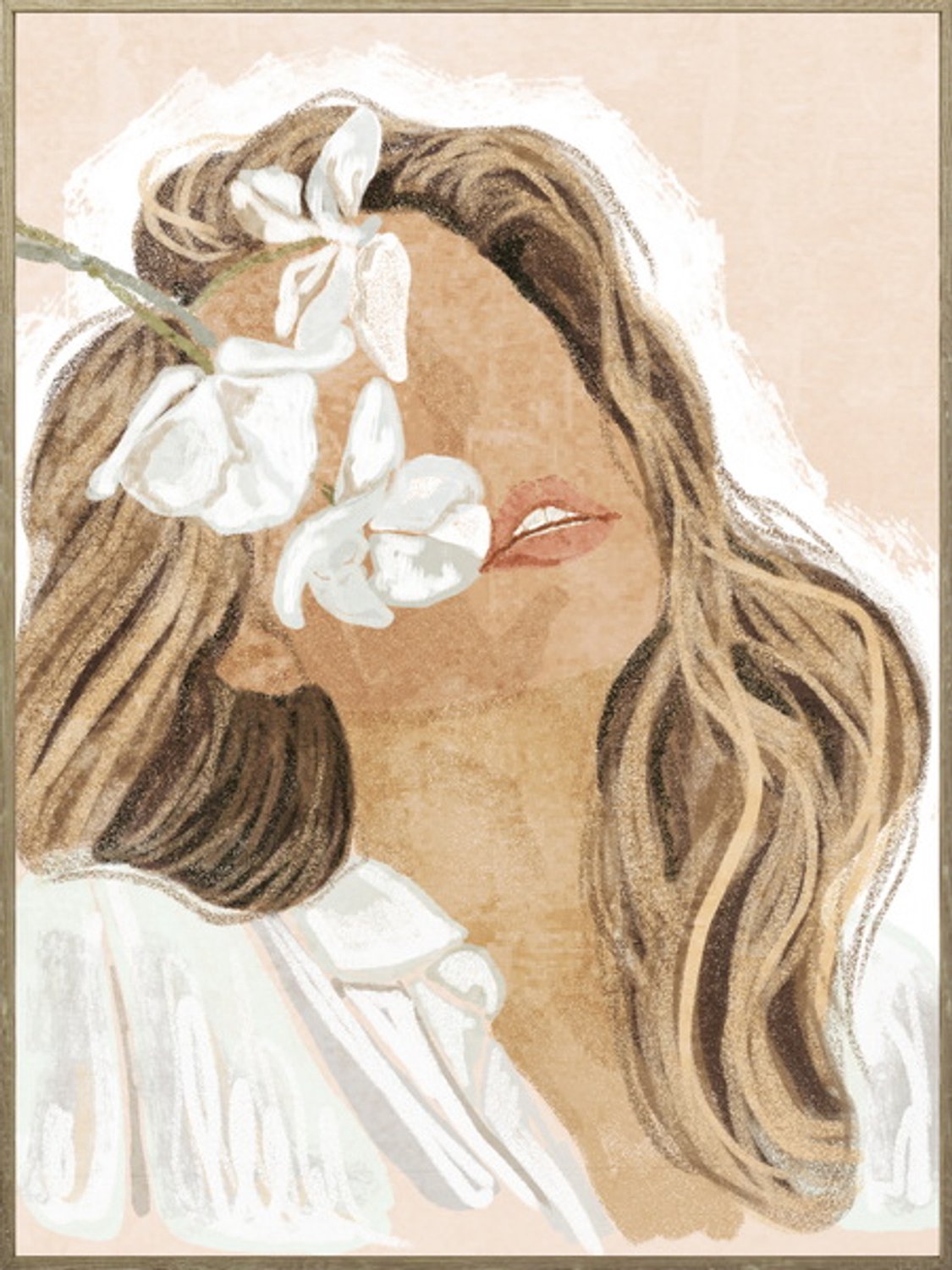 Poster in frame vrouw met bloem 45x60cm