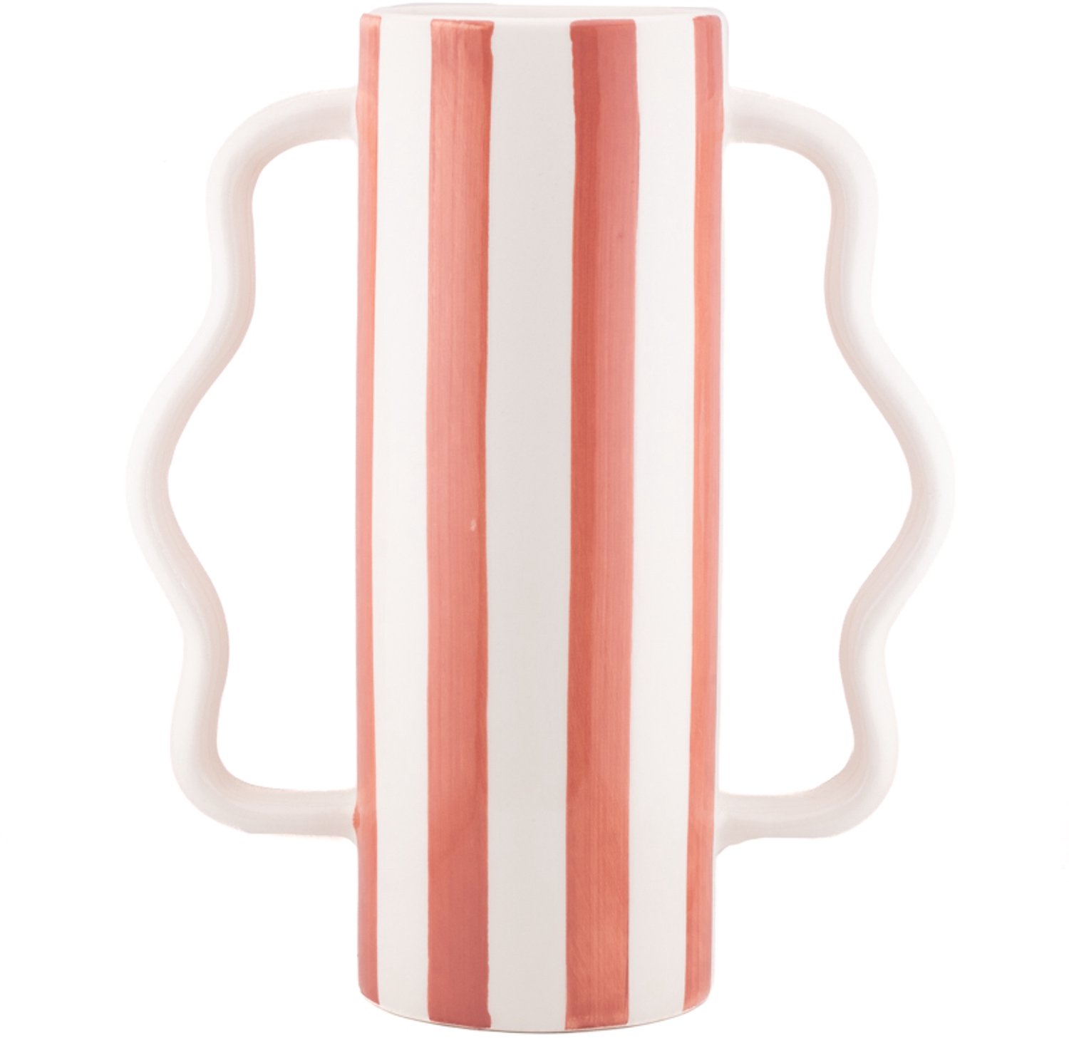 Aardewerk vaas met oren Stripe peach