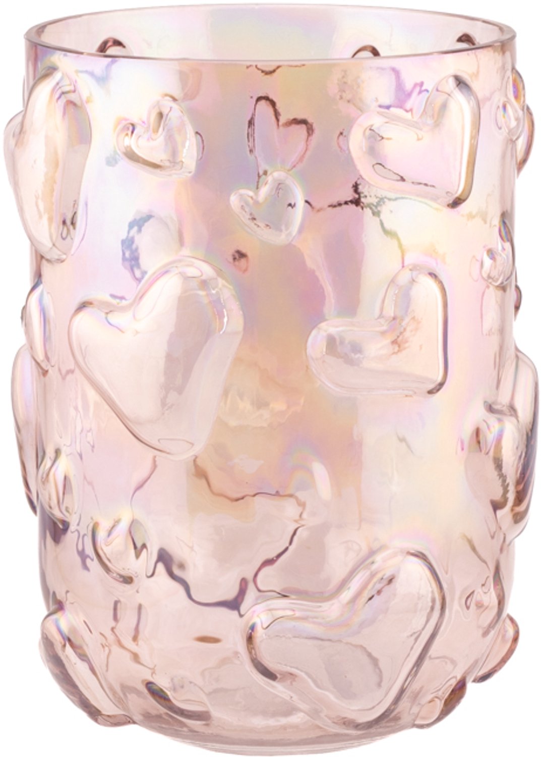 Glazen vaas hartjes holo roze M