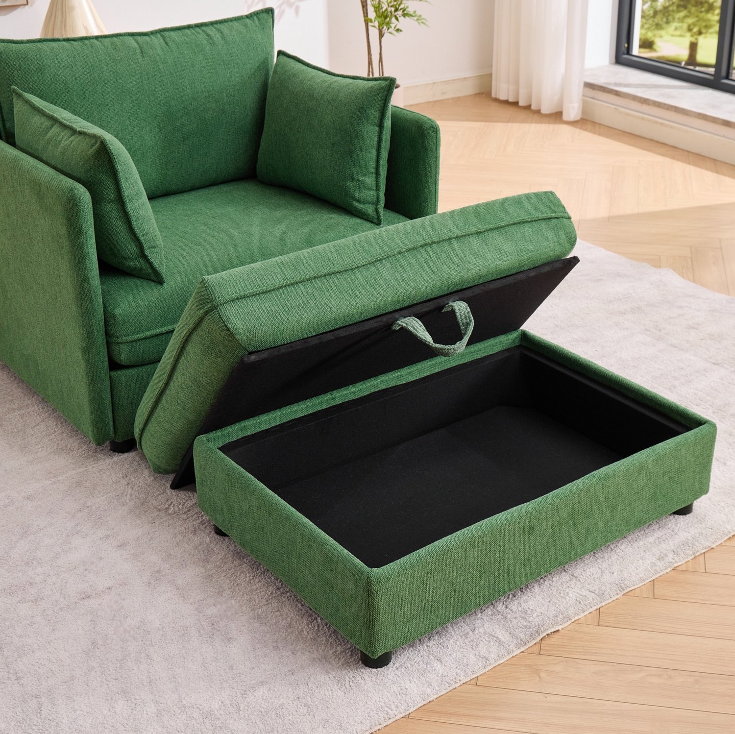STILVORA Fauteuil 1-Zits - Met Opbergpoef En Armleuningen - Voor Woonkamer, Werkkamer En Kleine Ruimtes - Fluweel - Groen