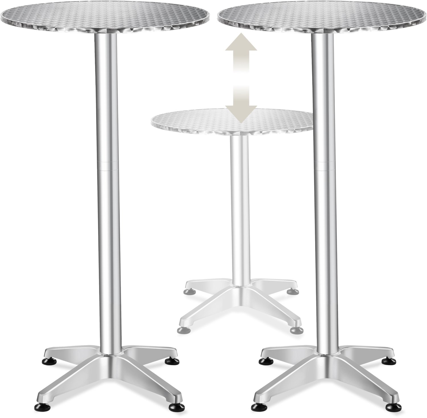 Tectake Aluminium Statafels - Ø60 cm - Set van 2 Bistrotafels - Klaptafels - Terrastafel - In Hoogte Verstelbaar van 75 tot 115 cm - Zilver - Opklapbaar - Partytafels - Geschikt voor Binnen en Buiten