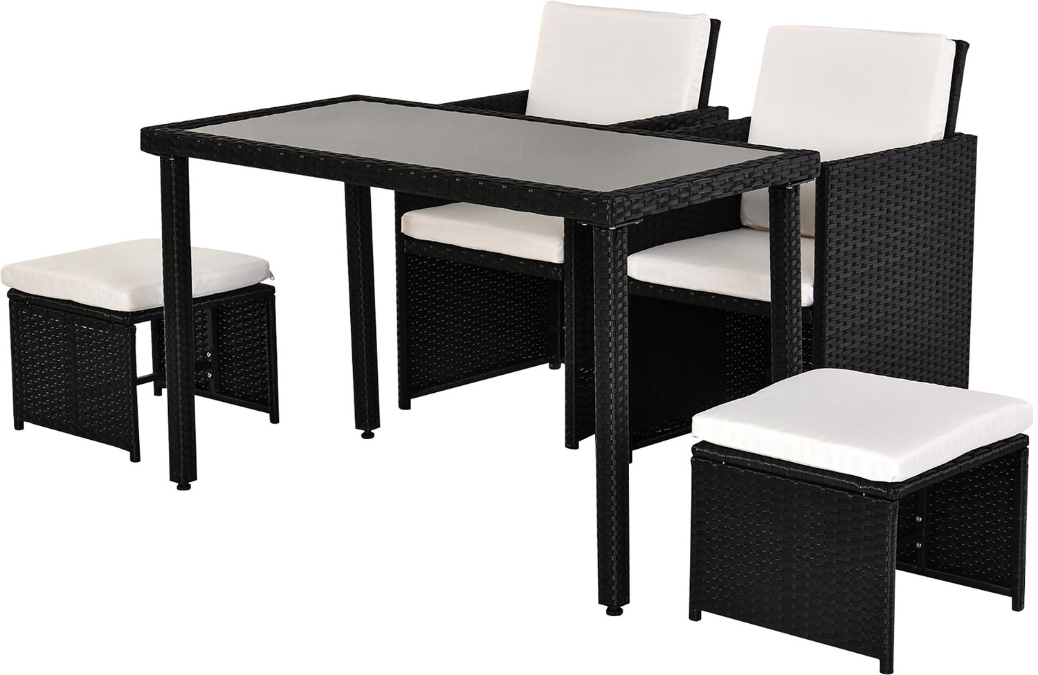 Sunona 11-delige tuinmeubelset - Zitgroep van PE-rotan met tafel, stoelen en hockers - Inclusief kussens - 120 x 60 x 75 cm - Zwart/Beige