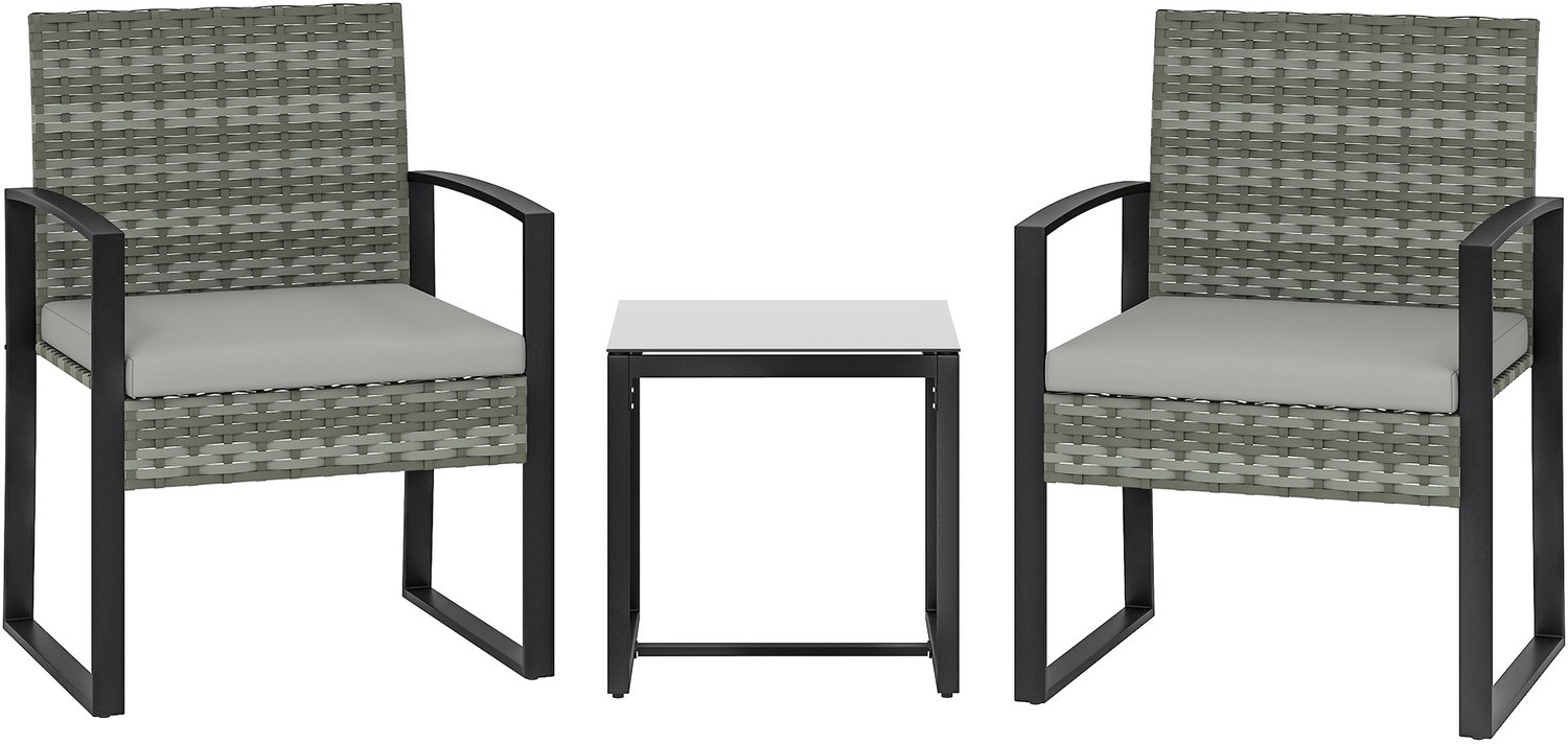 Sunona Balkonset - 3-delig met tafel en 2 stoelen - PE-rotan met kussens - Stuhl: 55 x 58 x 76 cm - Tafel: 40 x 40 x 40 cm - Zwart/Grijs