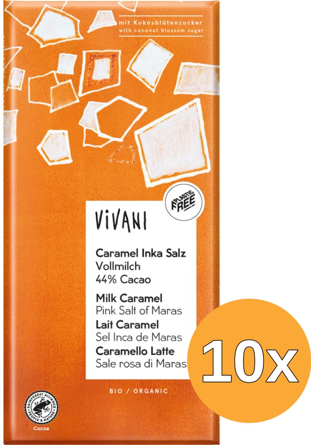 10x Vivani Chocolade Melk Caramel Pink Salt Of Maras Bio (80 gr)