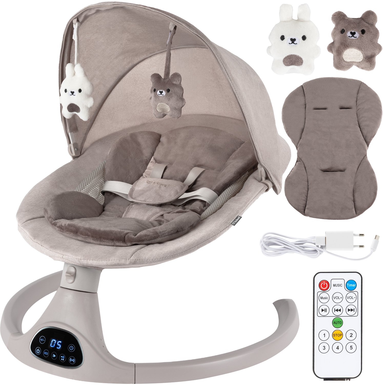 COIL Elektrische Babywip – Babyschommel met Afstandsbediening, 5 Schommelsnelheden, Bluetooth, Bewegingsdetectie, Muskietennet – Beige