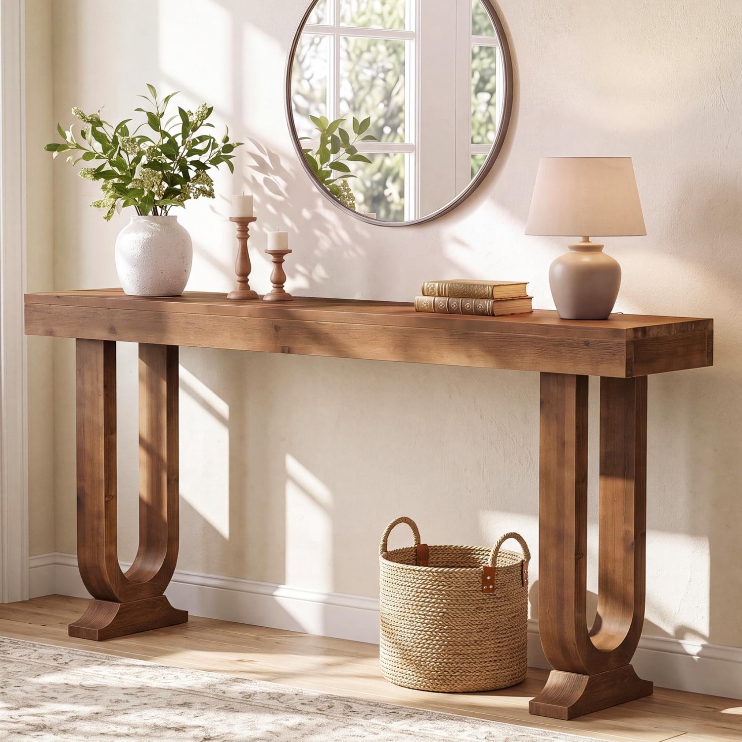 LITTLE TREE Massief Houten Console Tafel - 160 x 30 x 85 Cm - Landelijke Stijl - Entree Tafel Voor Hal - Bruin