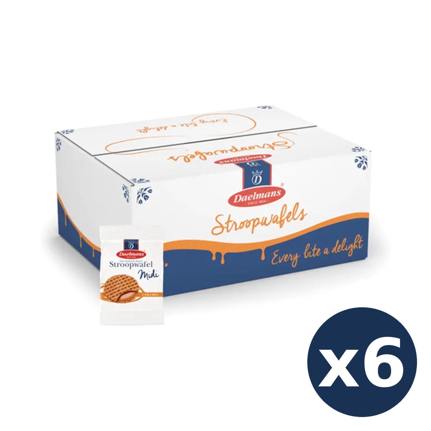 Daelmans 6-Pack Bundel Karamel Stroopwafels Midi 150 stuks per doos, 900 stuks totaal, individueel verpakt