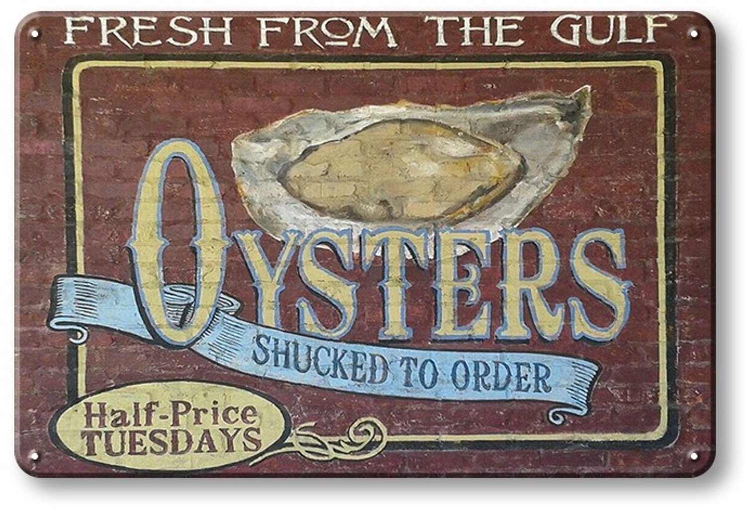 Oysters Metalen Wandbord 20x30cm – Oesters Vis Tekstbord – Keuken Restaurant Horeca Decoratie – Vintage Retro Wanddecoratie