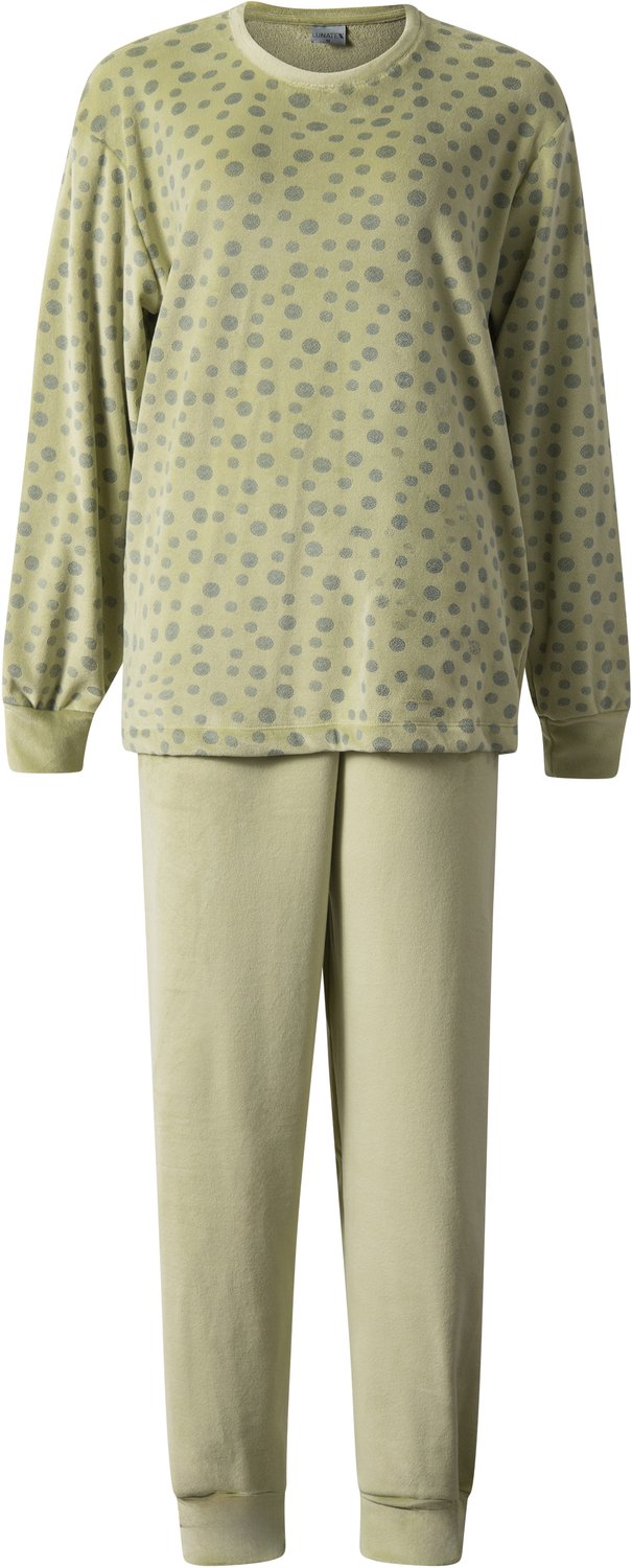 Lunatex dames pyjama 124291 - warme zachte dames pyjama - velours fleece - groen